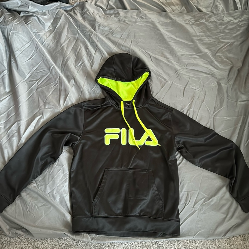 Black and Neon Green Fila hoodie